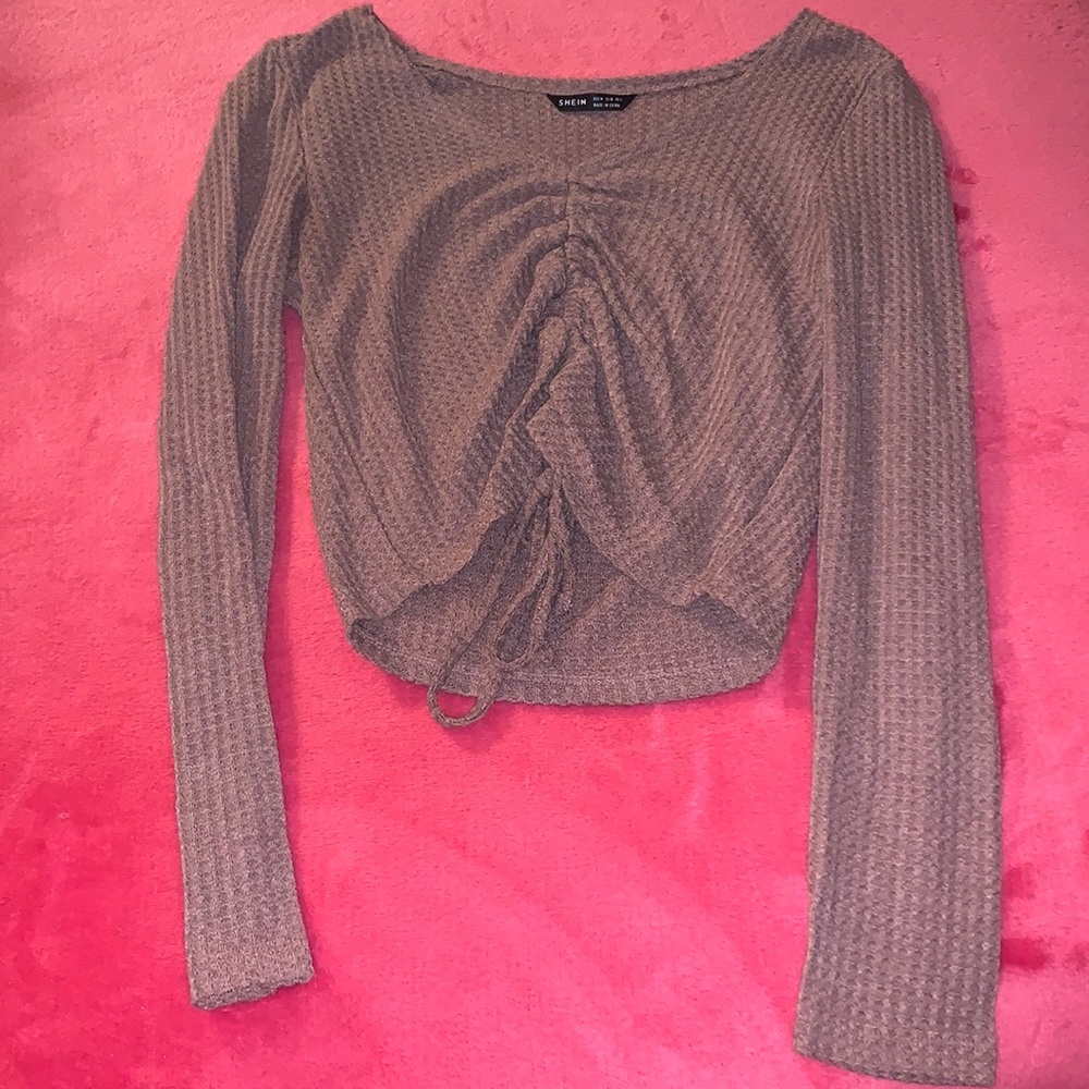 Mauve Sweater Tie Crop Long Sleeve
